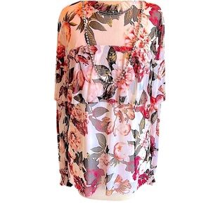 Floral Pink and White Ladies Blouse XL Worthington